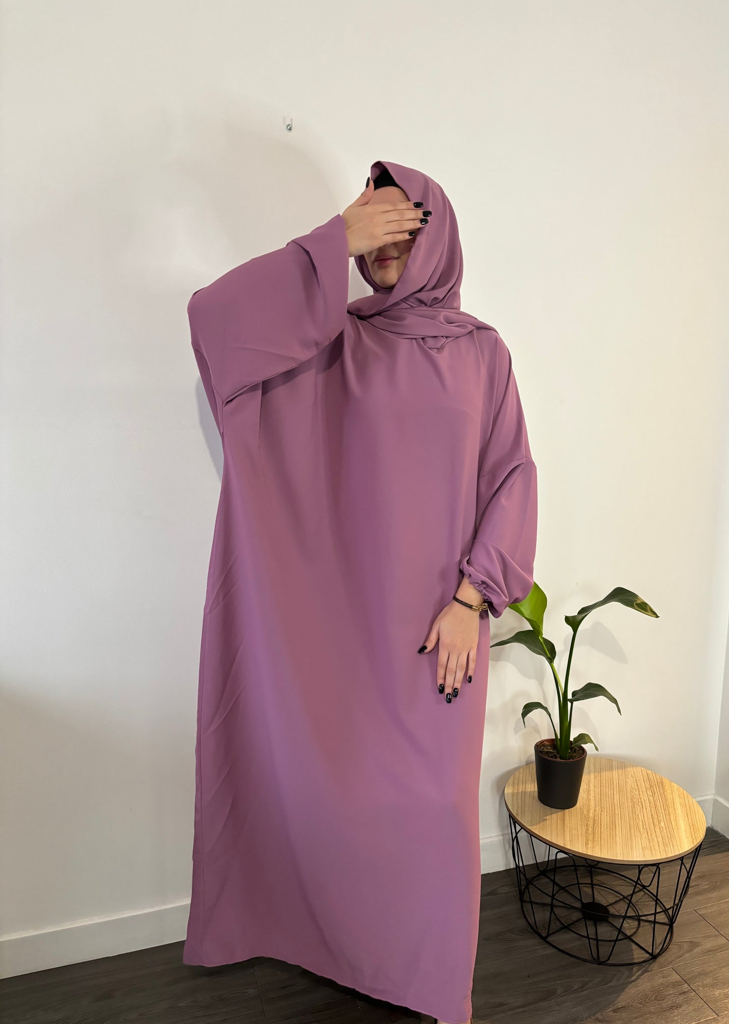 Abaya voile intégré rose
